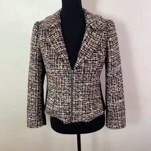 WHITE HOUSE BLACK MARKET Multi Color Tweed Zip Front Blazer Jacket Women Size 6P